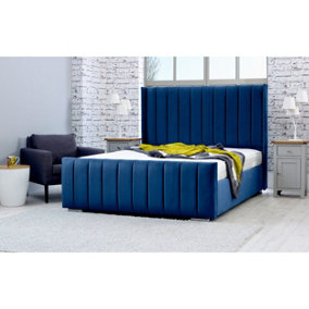 Caira Plush Bed Frame With Winged Headboard - Blue