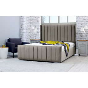 Caira Plush Bed Frame With Winged Headboard - Grey
