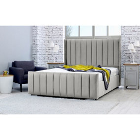 Caira Plush Bed Frame With Winged Headboard - Silver
