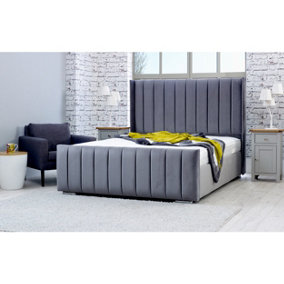 Caira Plush Bed Frame With Winged Headboard - Steel