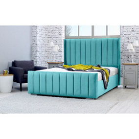 Caira Plush Bed Frame With Winged Headboard - Teal
