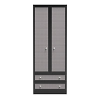 Cairo 2 Door 2 Drawer Wardrobe in Smooth Black (Ready Assembled)