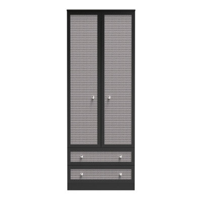 Cairo 2 Door 2 Drawer Wardrobe in Smooth Black (Ready Assembled)