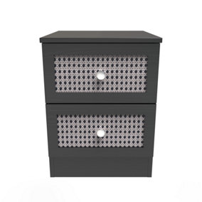 Cairo 2 Drawer Bedside Cabinet in Smooth Black (Ready Assembled)