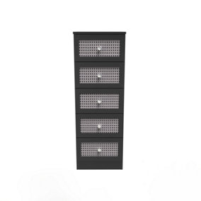 Cairo 5 Drawer Tallboy in Smooth Black (Ready Assembled)