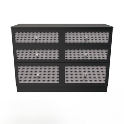 Cairo 6 Drawer Wide Chest in Smooth Black (Ready Assembled)