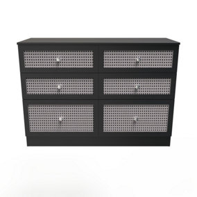 Cairo 6 Drawer Wide Chest in Smooth Black (Ready Assembled)