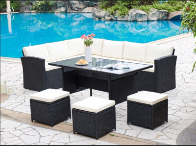 Black rattan deals corner sofa garden