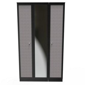 Cairo Triple Mirror Wardrobe in Smooth Black (Ready Assembled)