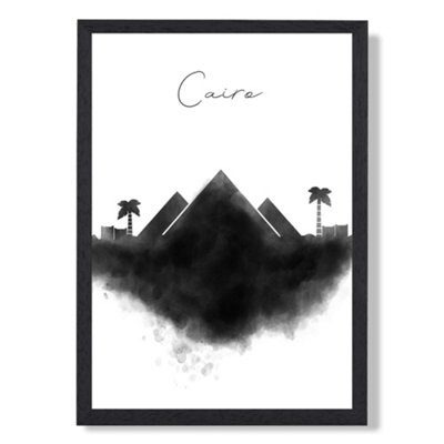 Cairo Watercolour Skyline City Art Print with Black Frame SIZE: A4