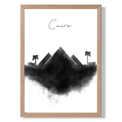 Cairo Watercolour Skyline City Framed Print SIZE: A3 with Oak Frame