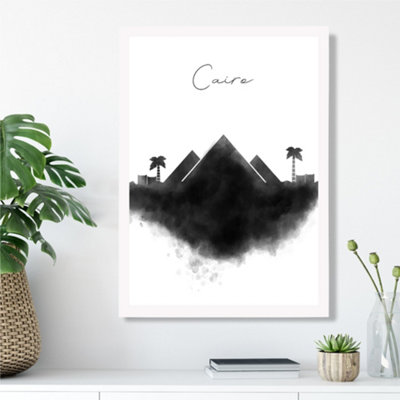 Cairo Watercolour Skyline City Framed Print SIZE: A3 with White Frame