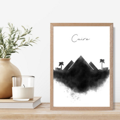 Cairo Watercolour Skyline City Framed Print SIZE: A4 with Oak Frame