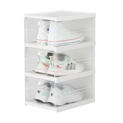 CAISON 3 X Crystal Shoe Storage Boxes Clear Plastic Drawer Stackable ...