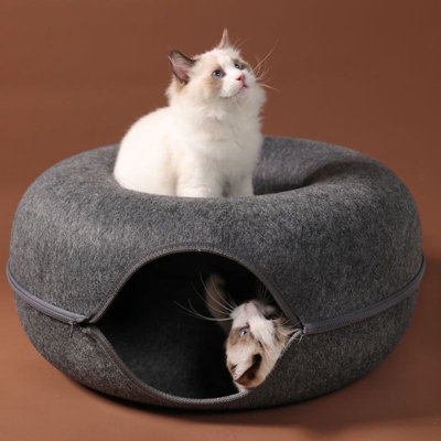 Cat bed/cat cave/cat house/Gray with yellow/ offers felted cat cave with dandelion dekor/Exclusive cat house