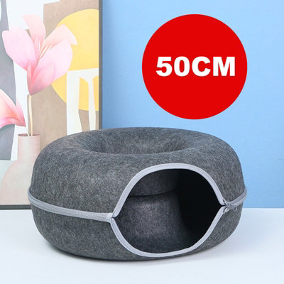 CAISON 50CM Diameter Cats Tunnel Natural Felt Pet Cat Cave Bed Nest Round House Donut Interactive Toy (Dark Grey) Price Comparisons | Compare The Build