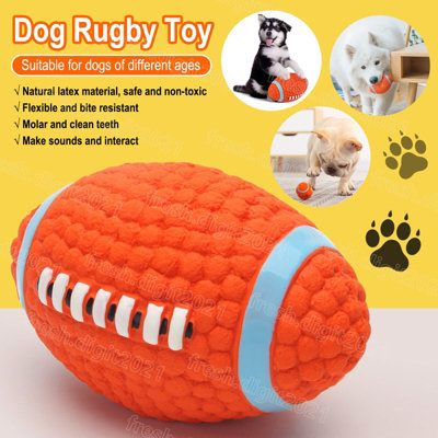 CAISON Pet Dog Toy Rugby Ball Soft Chew Play Durable Squeaky Latex Dog ...