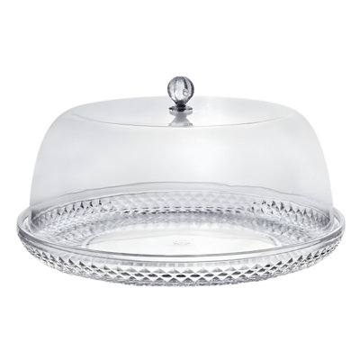 Cake Plate with Dome Cover Acrylic 33cm Round Diamond Pattern Dessert Stand