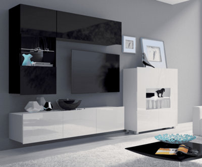 Calabrini 3 Entertainment Unit: Sophisticated White and Black - W1500mm x H1050mm x D430mm