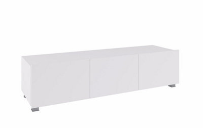 Calabrini TV Cabinet: Elegant White Gloss & White Matt - W1000mm x H370mm x D430mm