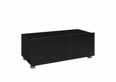 Calabrini TV Cabinet: Sophisticated Black Gloss & Black Matt - W1000mm x H370mm x D430mm