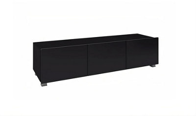 Calabrini TV Cabinet: Sophisticated Black Gloss & Black Matt - W1500mm x H370mm x D430mm