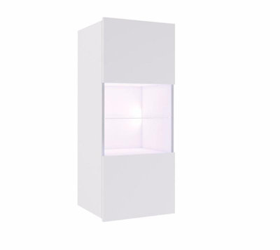 Calabrini Wall Hung Cabinet: Elegant White Gloss & White Matt - W450mm x H1050mm x D320mm