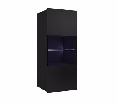 Calabrini Wall Hung Cabinet: Sophisticated Black Gloss & Black Matt - W450mm x H1050mm x D320mm