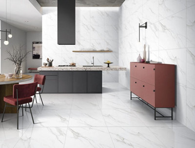 Calacatta Marble Effect 300x600mm Polished Wall and Floor Tiles (Pack of 8 w/coverage of 1.44m2)