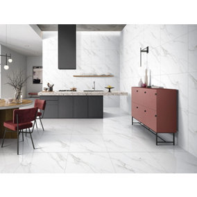 Calacatta Marble Effect 300x600mm Polished Wall and Floor Tiles (Pack of 8 w/coverage of 1.44m2)