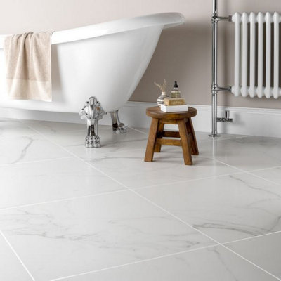 Calacutta Marble Effect Polished Rectified 600mm x 600mm Porcelain Wall ...