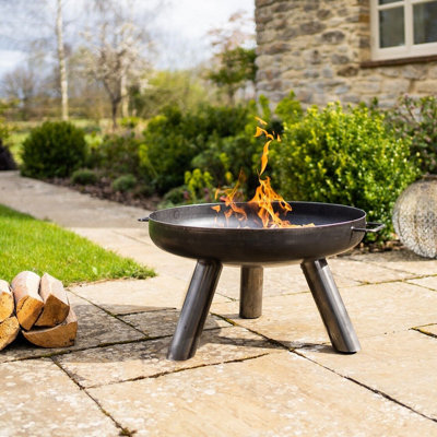 Caldera Fire Pit Bowl - Weatherproof Metal Outdoor Garden Log Wood Burner with Brushed Oil Finish & Handles - H30 x 50cm Diameter