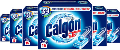 Calgon 3 in 1 Powerball Tabs Water Softener Limescale Protection 15 Tablets - Pack of 6