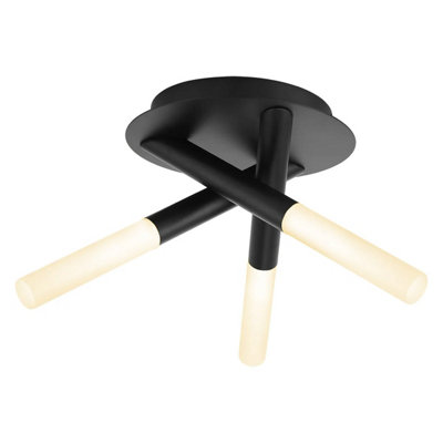 Cali Black Finish 3 Pronged Cross Over Ceiling Light - Modern Decorative Tube Bulb Design