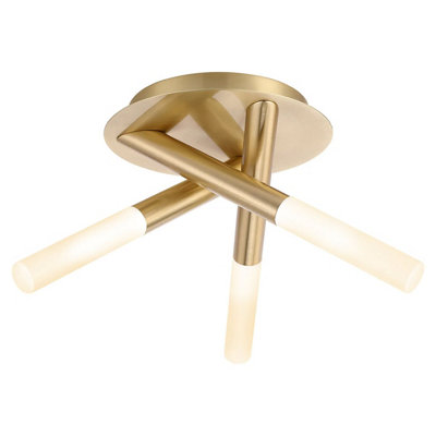 Cali Gold Finish 3 Pronged Cross Over Ceiling Light - Modern Decorative Tube Bulb Design