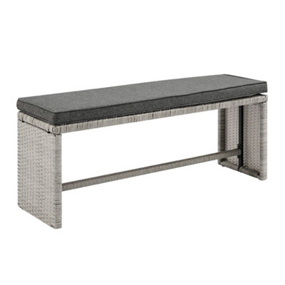 Cali Grey Rattan Dark Grey Cushions 6 Piece Garden Corner Sofa Set Footstools Bench Glass Top Table