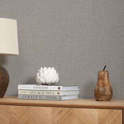 Calico Texture Fabric Effect Wallpaper In Slate