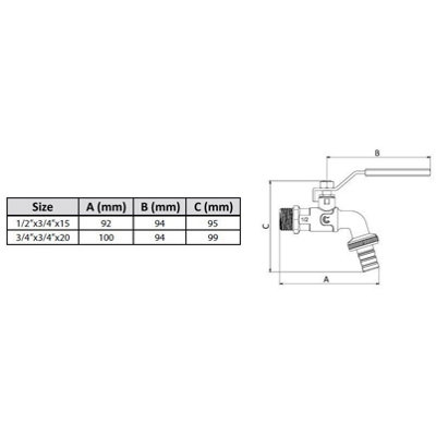 Calido 1/2 Garden Hose Tap BSP Ball Valve Calido Quarter Turn Handle Brass - 3