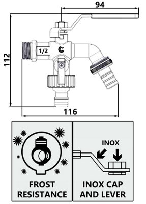 Calido 1/2 Inch Double Outlet Garden Outdoor Tap Ball Valve Faucet