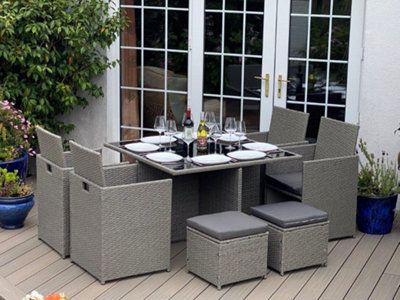 Rattan cube 2025 4 seat grey