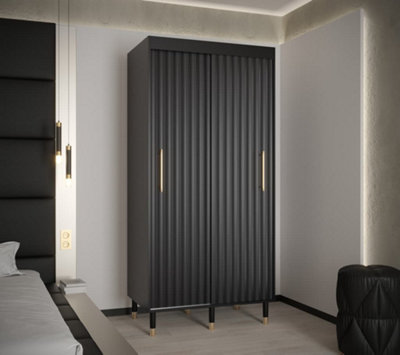 Calipso Wave I Contemporary 2 Sliding Door Wardrobe Gold Handles 5 ...