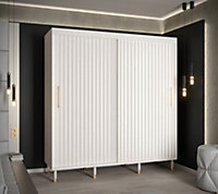 Calipso Wave I Contemporary 2 Sliding Door Wardrobe Gold Handles 9 Shelves 2 Hanging Rails White (H)2080mm (W)2000mm (D)620mm