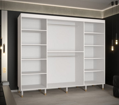 Calipso Wave II Contemporary 2 Sliding Door Wardrobe Gold Handles 9 Shelves 2 Hanging Rails White (H)2080mm (W)2500mm (D)620mm
