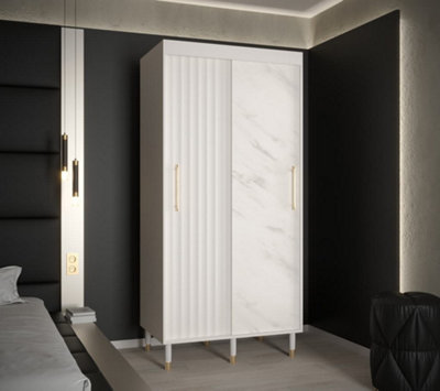 Calipso Wave Modern 2 Sliding Marble Effect Door Wardrobe Gold Handles ...