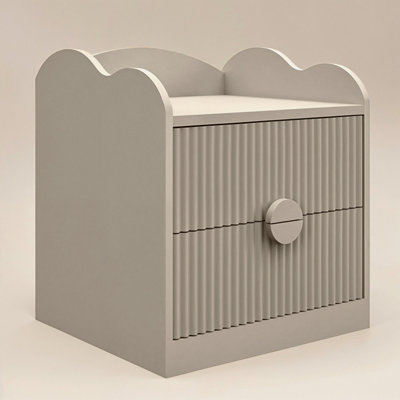 Calista 2 Drawer Cloud Detail Ribbed Bedside Table Taupe