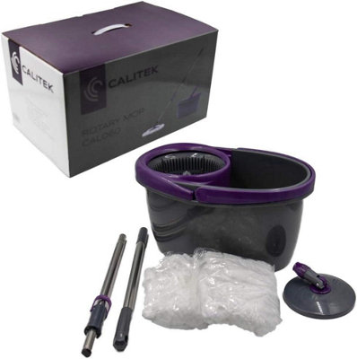 Calitek 360 Degree Rotating Spin Mop and Bucket Set with 2 Microfibre Heads