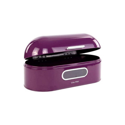 CALITEK Retro Bread Bin Round Top Kitchen Counter Coated Carbon Steel Purple