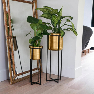 Calla Planter & Stand Black/Antique Gold H58CM D22CM