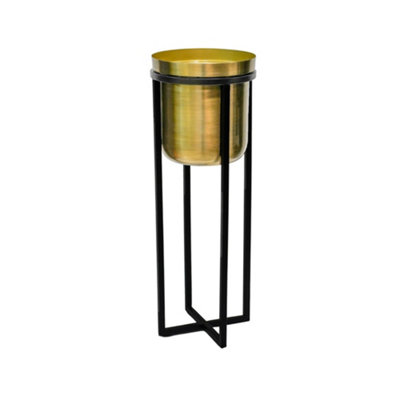 Calla Planter & Stand Black/Antique Gold H58CM D22CM