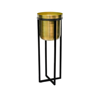 Calla Planter Stand - Metal - L29 x W29 x H78 cm - Black/Antique Gold